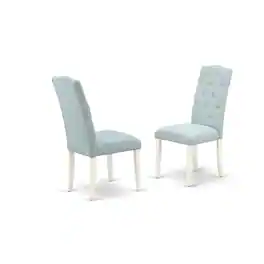 East West Furniture - 7-Piece Dining Table Set- 6 Kitchen Chairs with Baby Blue Linen Fabric Seat and Button Tufted Chair - Multi-Color