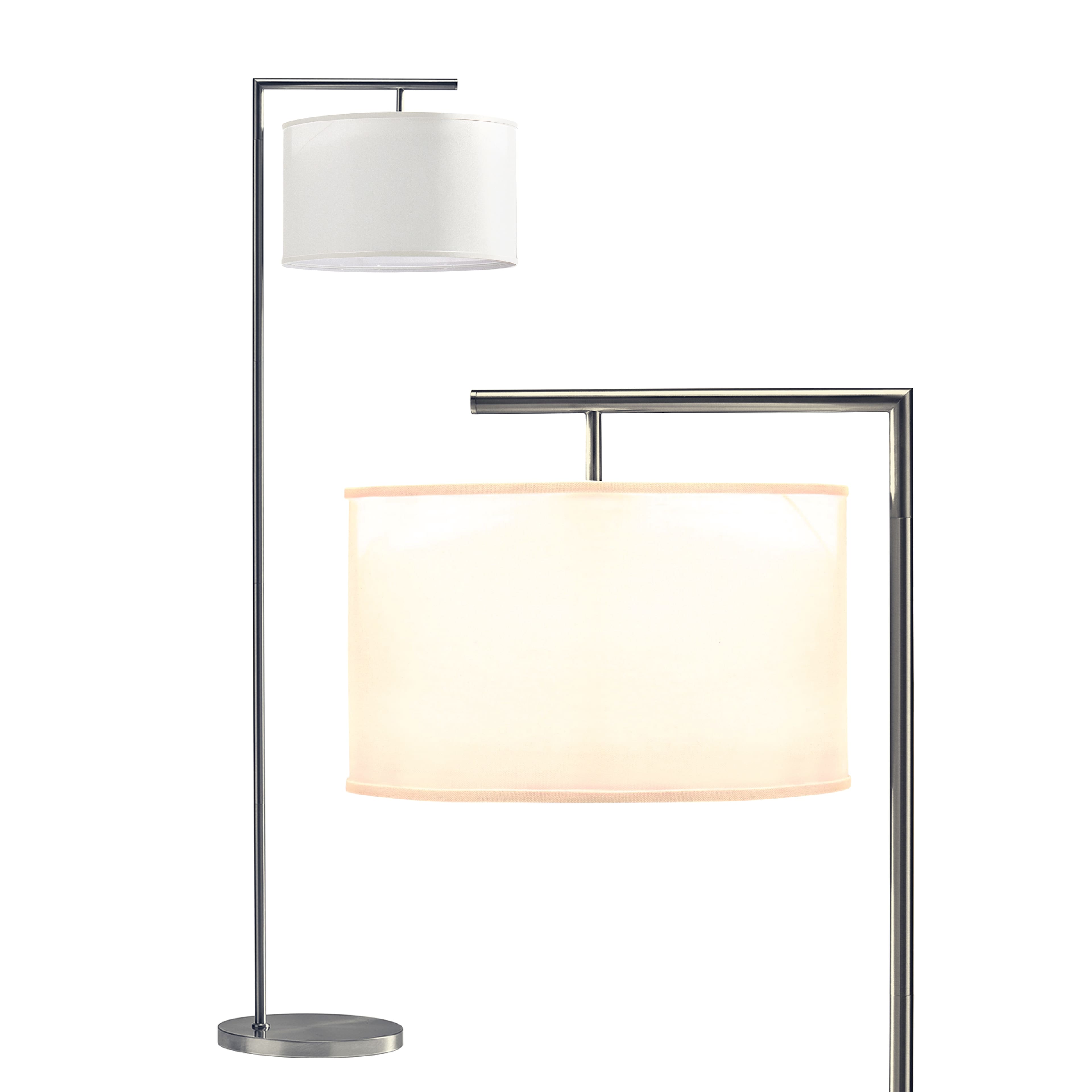 Brightech - Montage Modern LED Midcentury Modern Arc Super Bright Floor Lamp with Ivory White Fabric Drum Shade - Brushed Satin Nickel