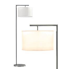 Brightech - Montage Modern LED Midcentury Modern Arc Super Bright Floor Lamp with Ivory White Fabric Drum Shade - Brushed Satin Nickel