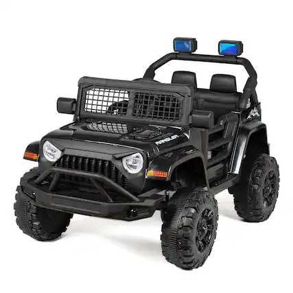 Front. U-HOMY - 12V Kids Ride-On Jeep with Remote & Seatbelt - Black.