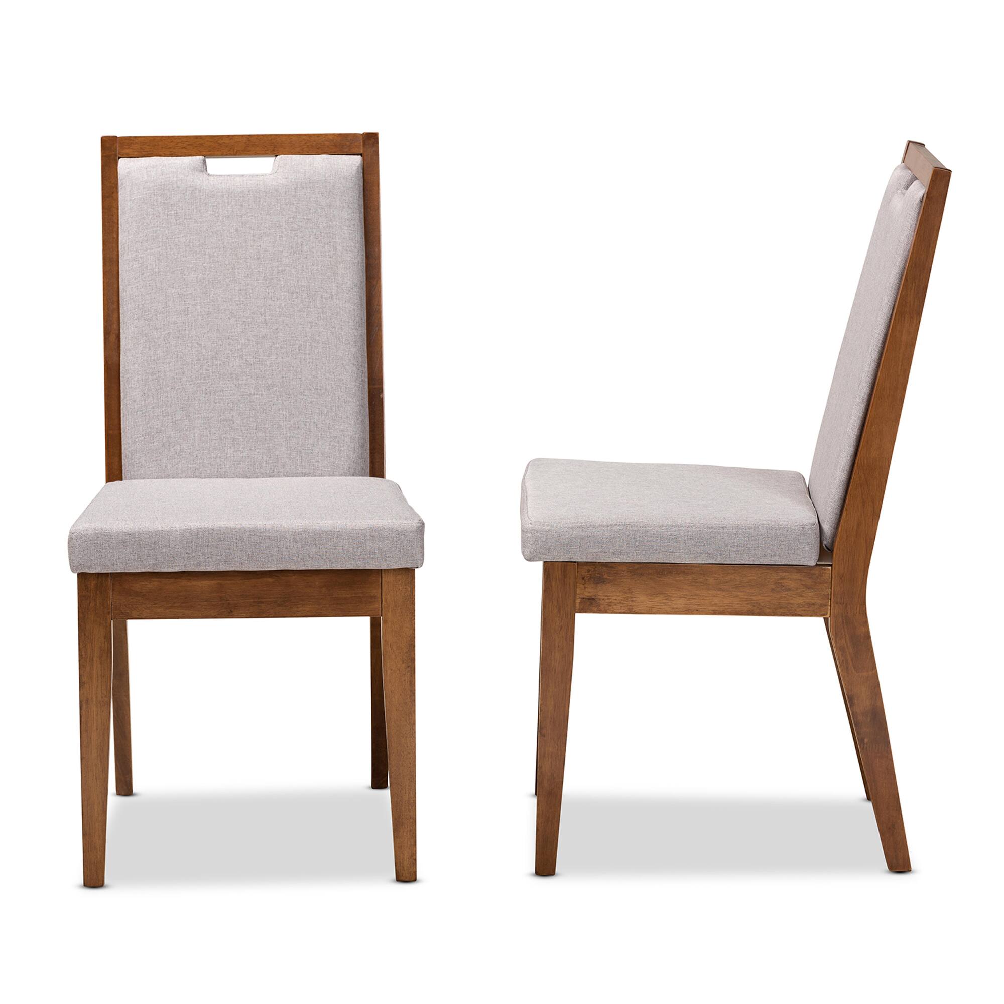 Left. Baxton Studio - Octavia Modern Fabric Upholstered and Finished Wood 2-Piece Dining Chair Set - Grey/Walnut Brown.
