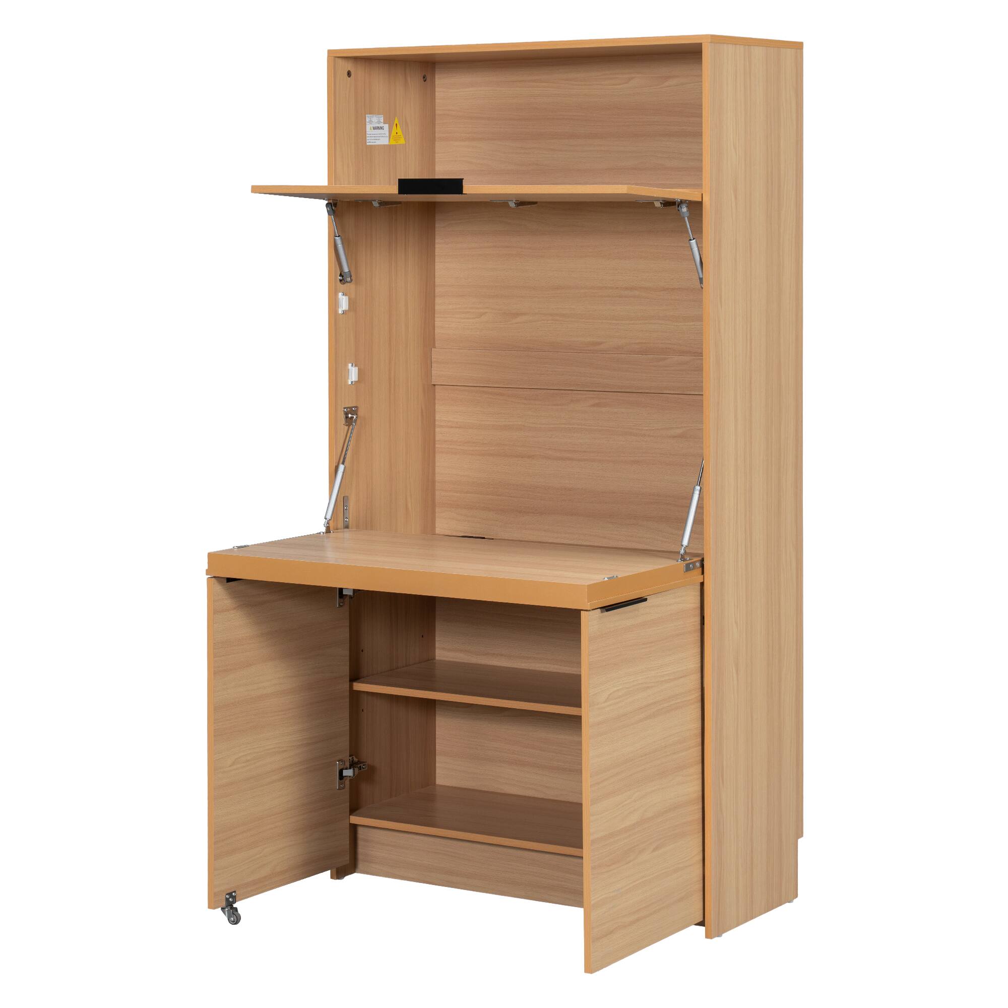 Alt View 6. Forest'nSky - 69" Tall Kitchen Pantry Cabinet with Hutch, Foldable Workstation & Power Outlet,Natural - Natural.