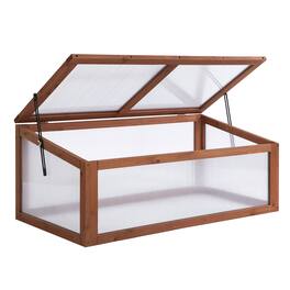 Outsunny - Cold Frame Greenhouse, Mini Greenhouse with Polycarbonate Board and Solid Wood Frame - Brown