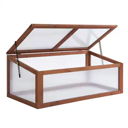 Front. Outsunny - Cold Frame Greenhouse, Mini Greenhouse with Polycarbonate Board and Solid Wood Frame - Brown.