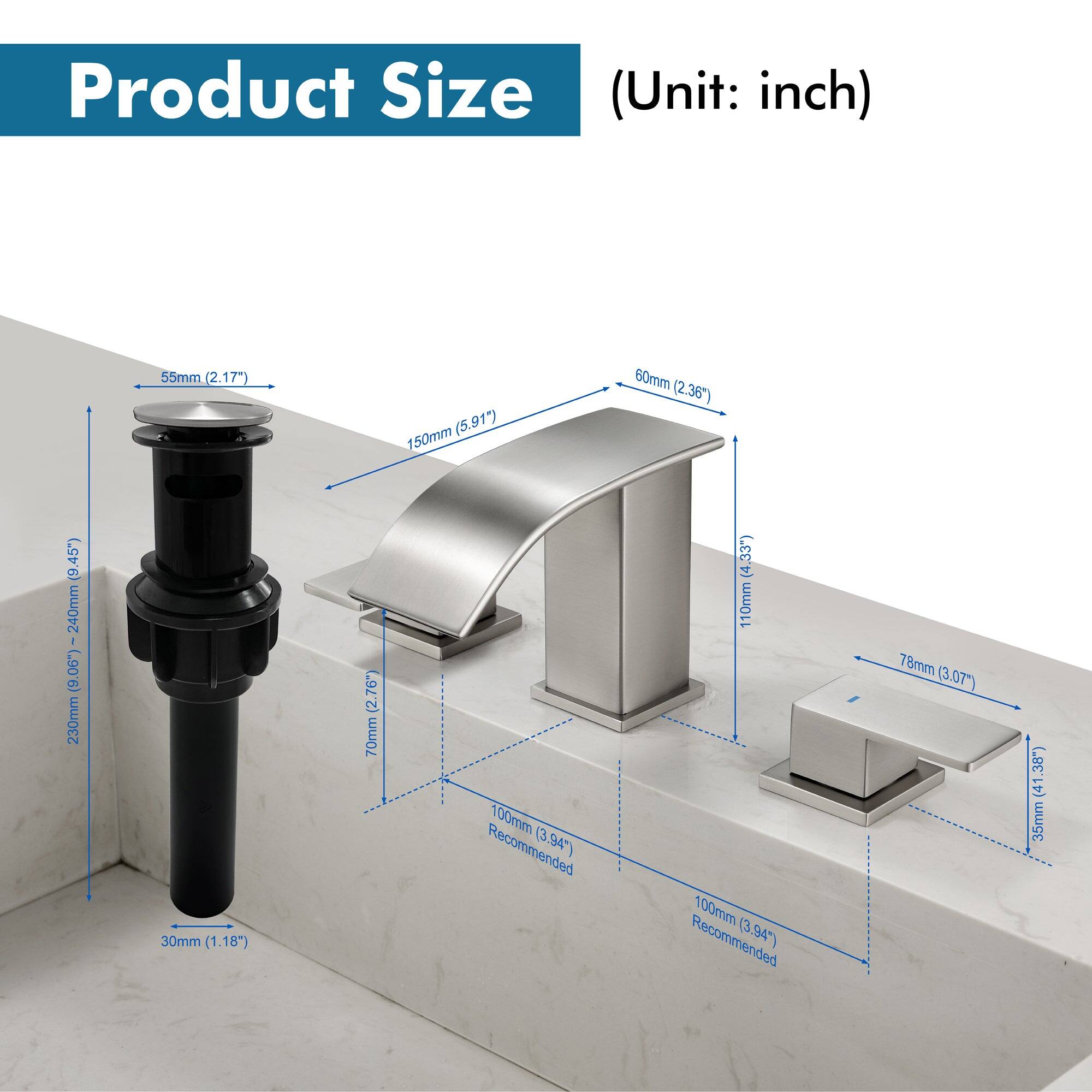 Product Size (Unit: inch)

- 55mm (2.17")
- 150mm (5.91")
- 60mm (2.36")
- 240mm (9.45")
- 220mm (8.66") - 240mm (9.06")
- 30mm (1.18")
- 70mm (2.76")
- 100mm (3.94")
- 110mm (4.33")
- 78mm (3.07")
- 35mm (1.38")
- 100mm (3.94") Recommended
- 110mm (4.33") Recommended