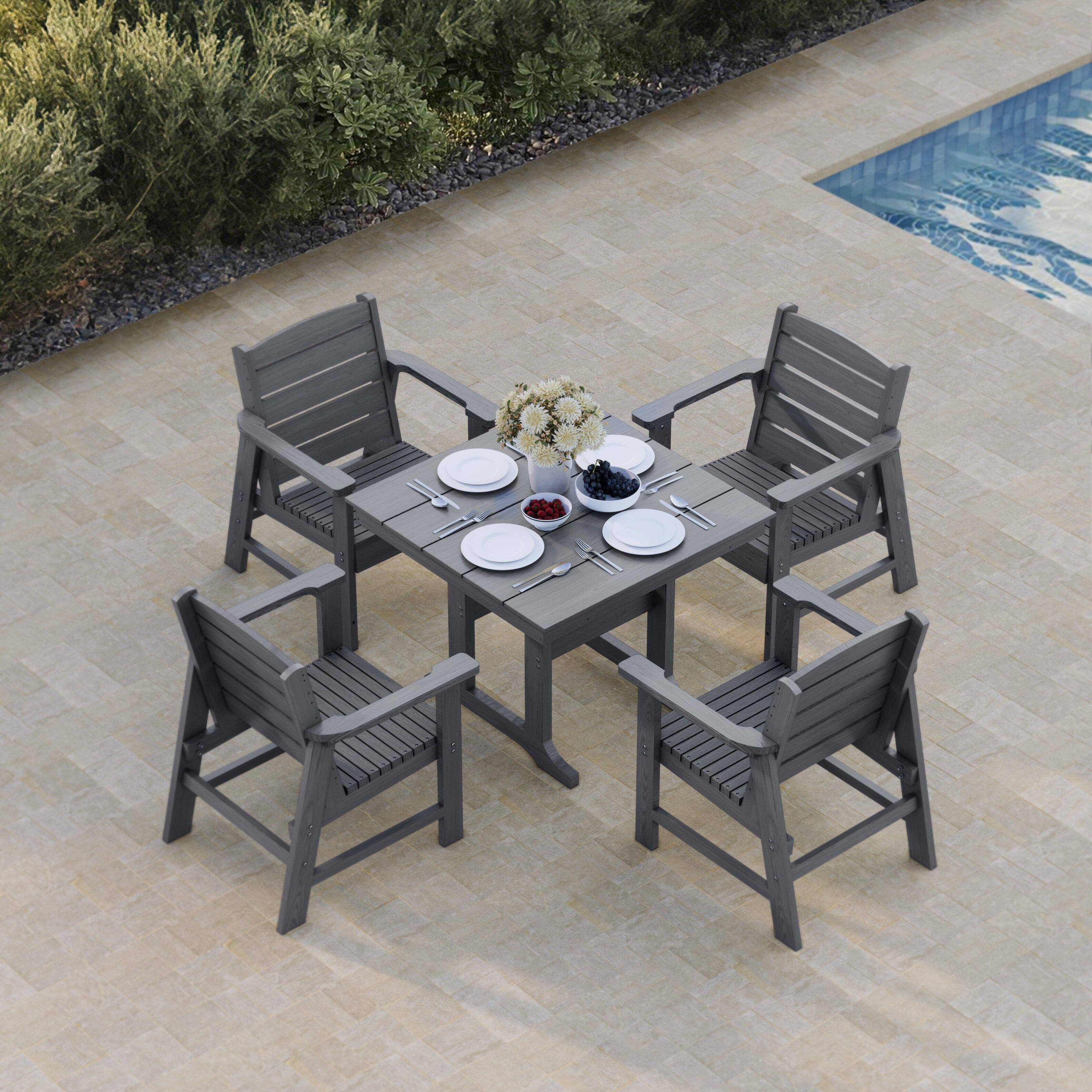 Left. Fortune Candy - Modern HDPE Patio Dining Chair, Weather Resistant, for Outdoor, Garden, Yard, Lawn (Gray) - Gray.