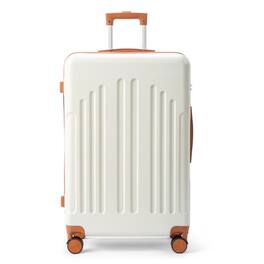 Winado - 28" Checked Luggage Trolley Case ABS Hardside Large Suitcase with Double Spinner Wheels & TSA Lock for Travel Business - White & Brown