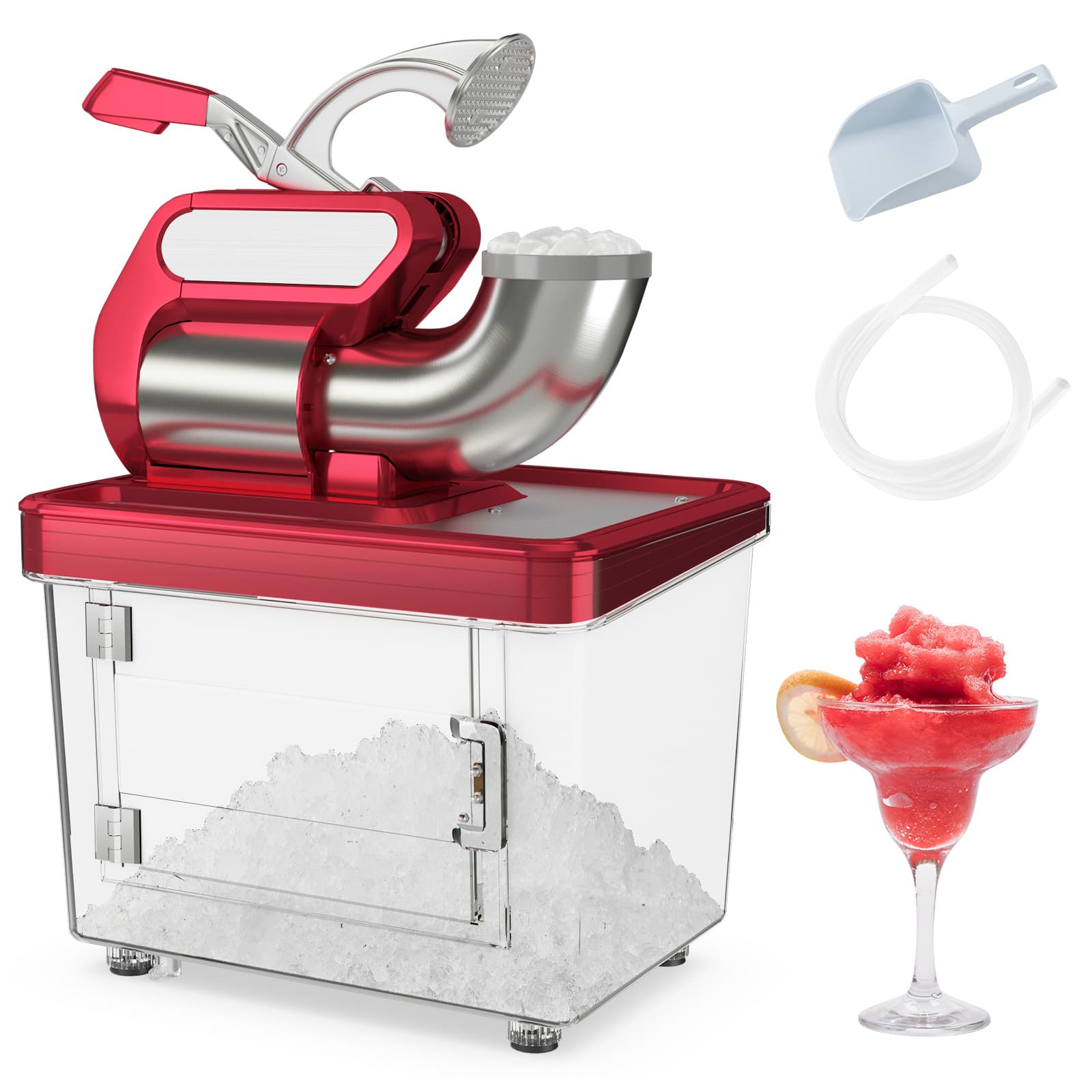 Ecooso - 300W Commercial Ice Crusher, Dual Blades, Safety Switch, Countertop Shaved Ice Machine - Red