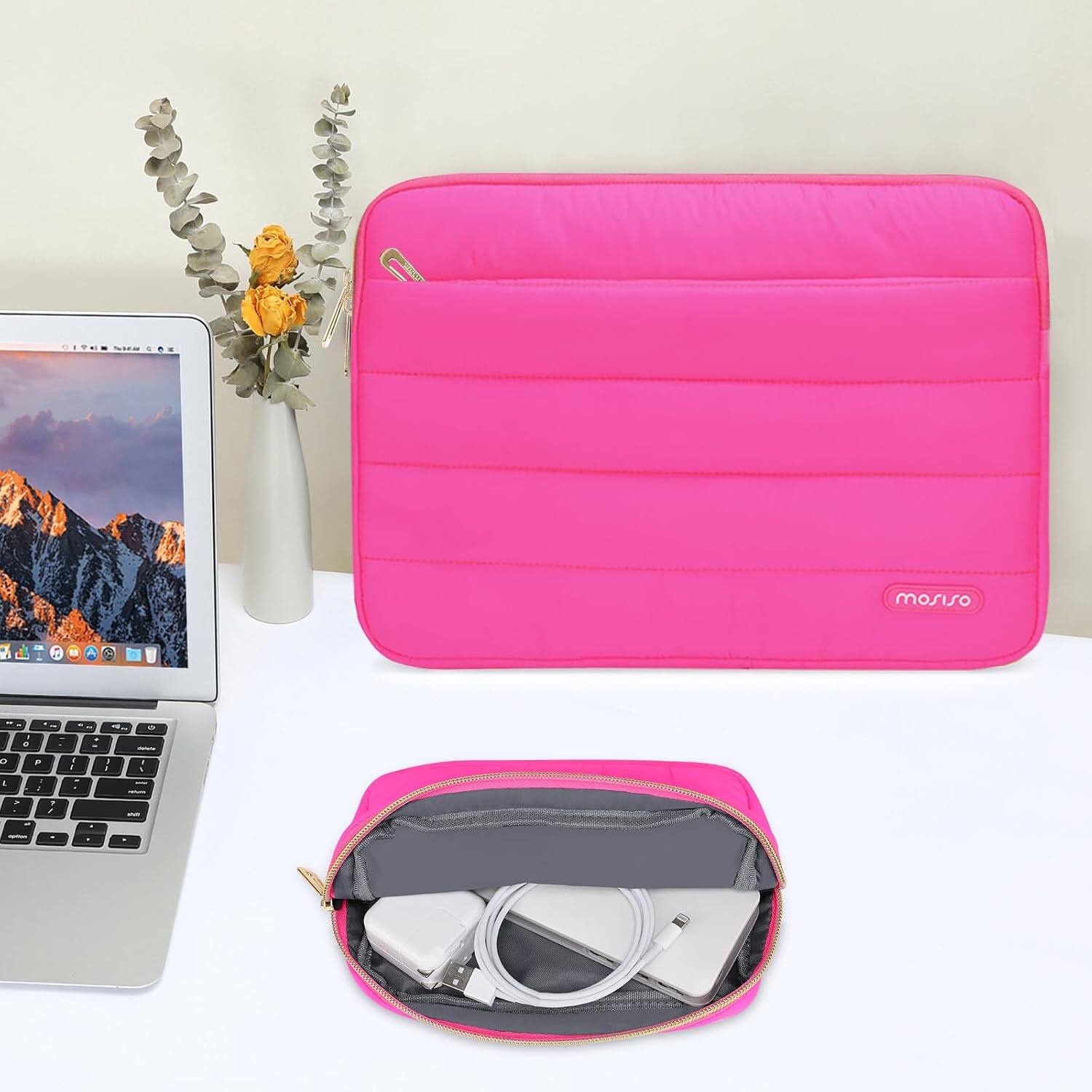 Alt View 1. mosiso - Puffy Laptop Sleeve 15-15.6 inch for MacBook Pro 16, HP Dell ASUS Acer Toshiba Lenovo Notebook - Rose Red.