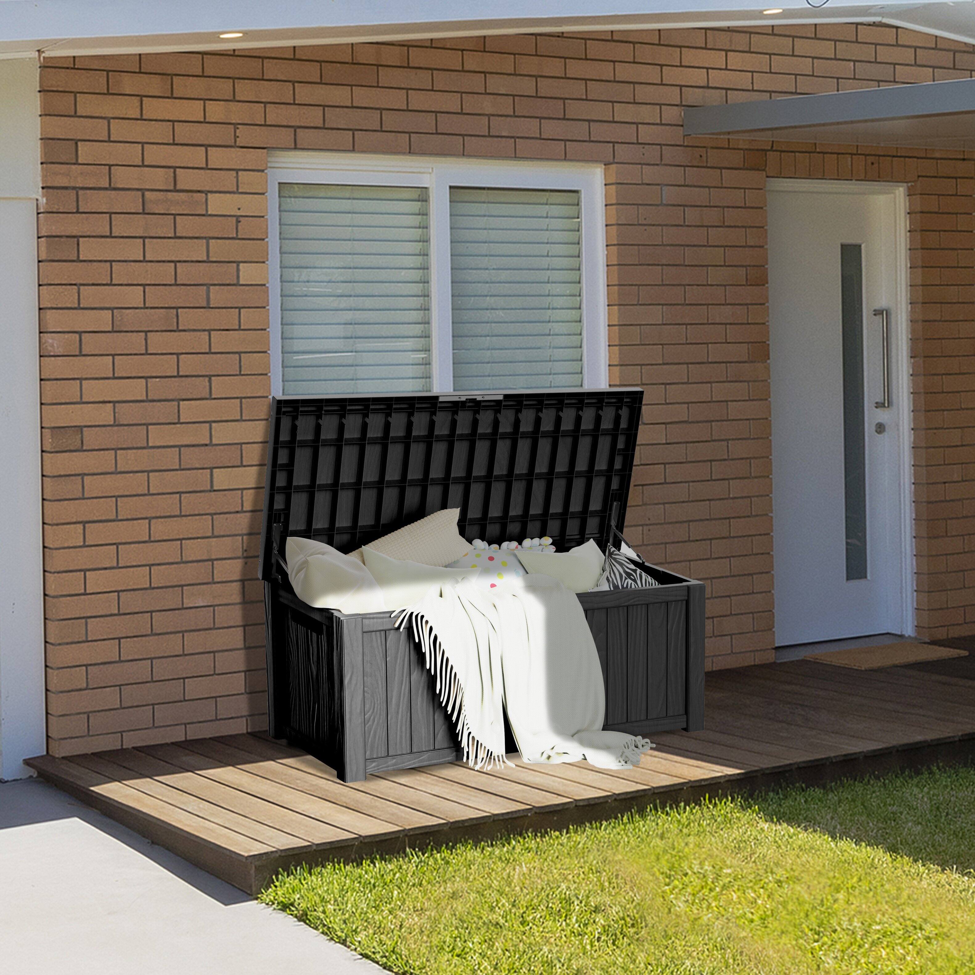 Alt View 1. Decksplore - 120 gal. Black Resin Storage Deck Box for Outdoor lndoor.