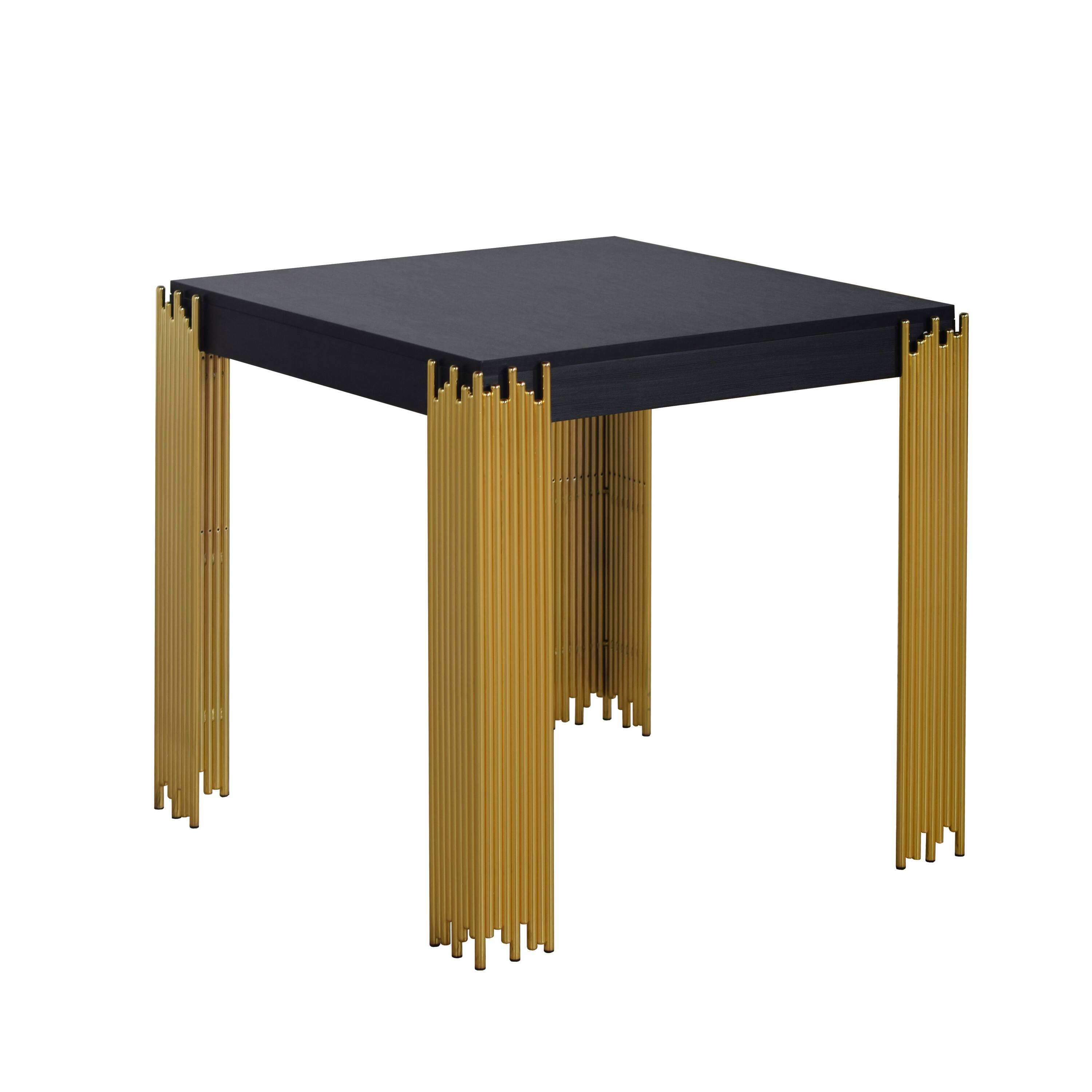 Front. Manhattan Lane - Theo Side End Table, Metal Legs, Wood, Square 25 Inch - Black, Gold.