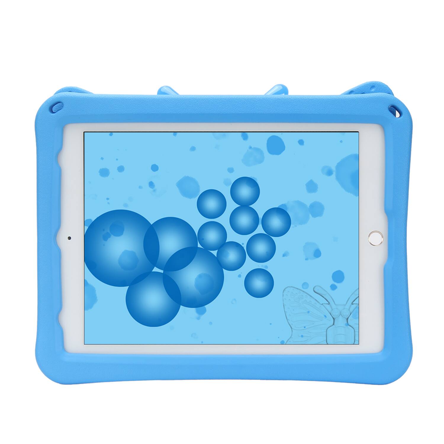 Angle. UUCOVER - Butterfly Case for iPad 9th 8th 7th Gen 10.2-inch (2021/2020/2019),Shockproof EVA Kids Case 360° Rotating Stand Cover - Blue.