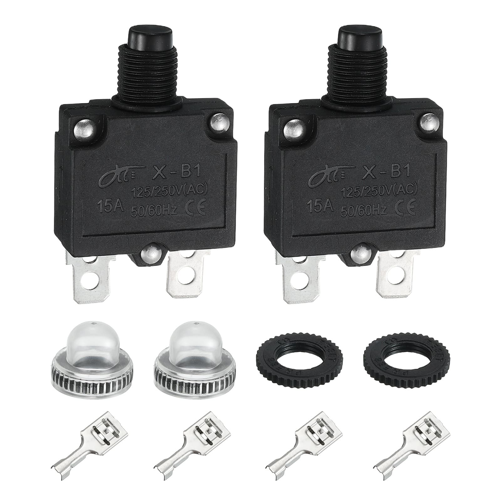 Unique Bargains - 2pcs 15A Thermal Circuit Breaker, 125/250V AC,32V DC, Manual Reset Push Button, Waterproof Caps, Quick Connect X-B1 - Black price history on PriceWatchPro