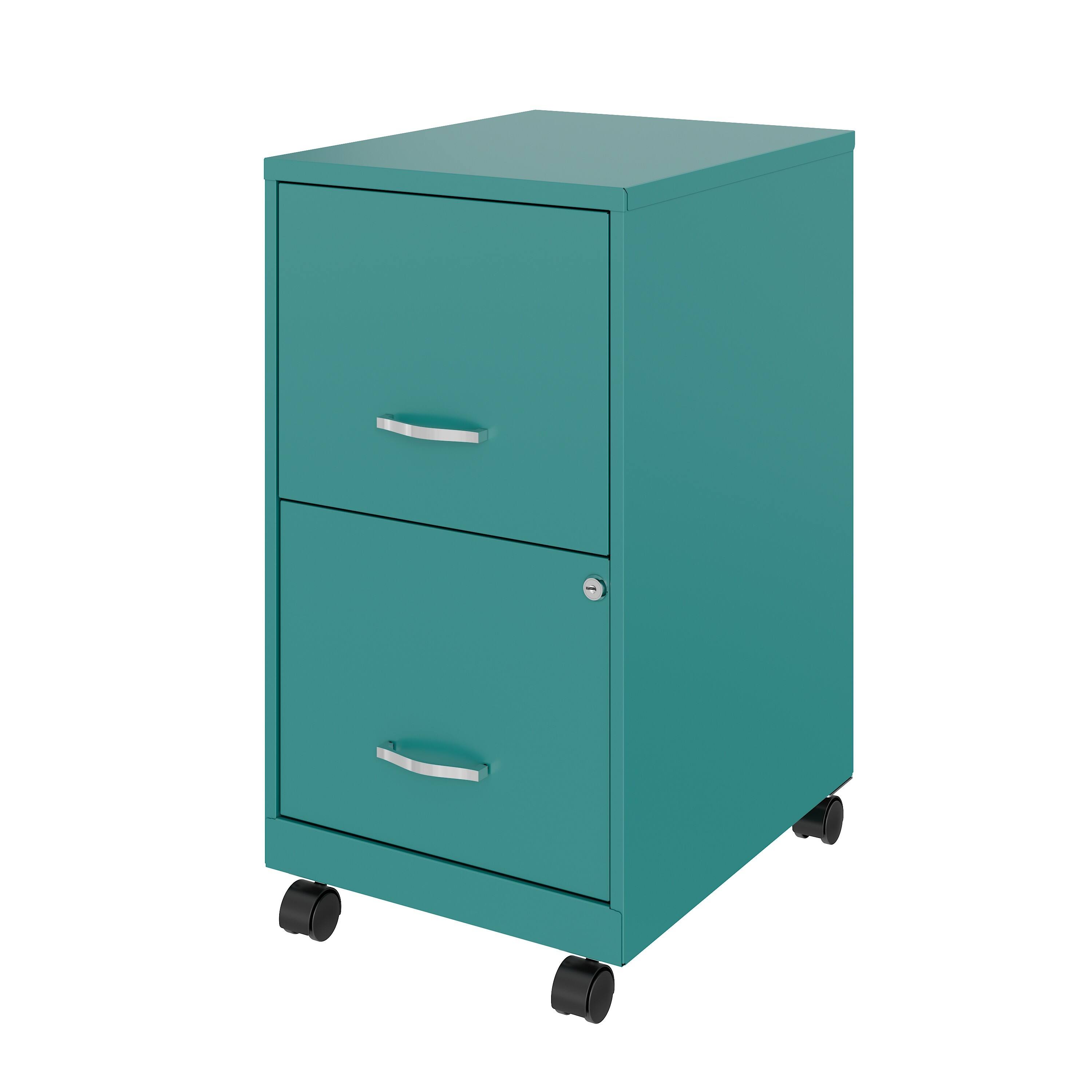 Left. Space Solutions - Space Solutions 18" Deep 2 Drawer Mobile Letter Width Vertical File Cabinet, Teal - Teal.
