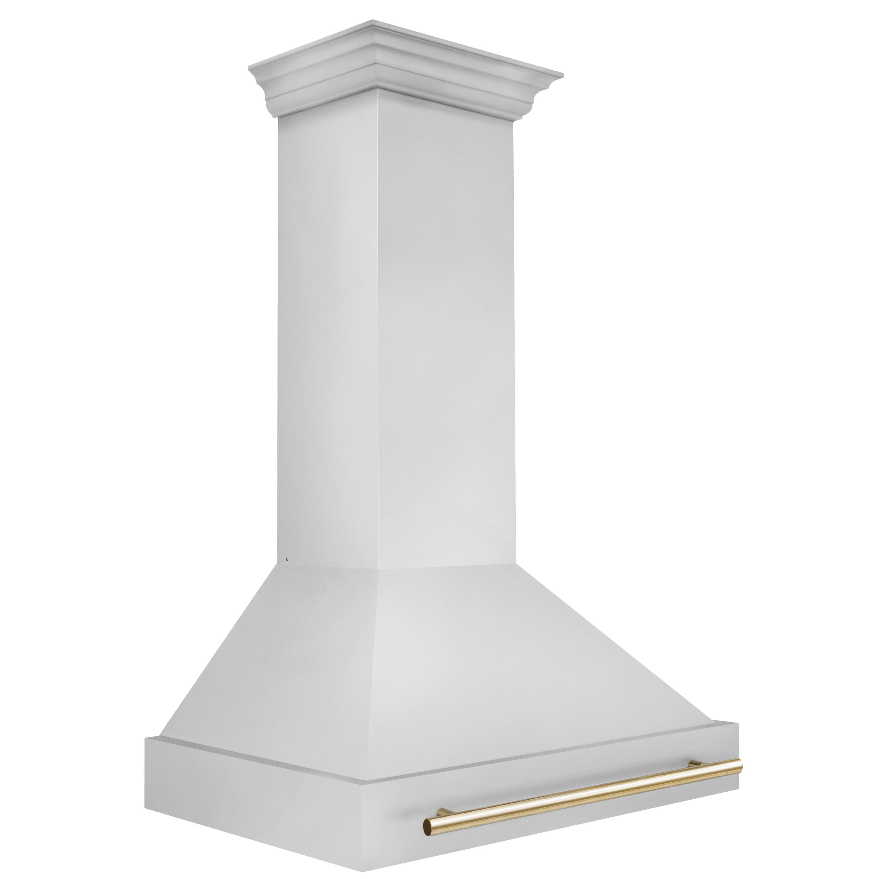 Angle. ZLINE - ZLINE Autograph Edition 36 in. Stainless Steel Range Hood with Stainless Steel Shell and Polished Gold Handle - Stainless Steel.