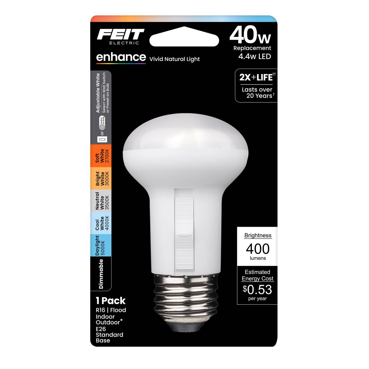 FEIT ELECTRIC - Feit R16 E26 (Medium) LED Bulb Adjustable White 40 Watt Equivalence 1 pk price history on PriceWatchPro