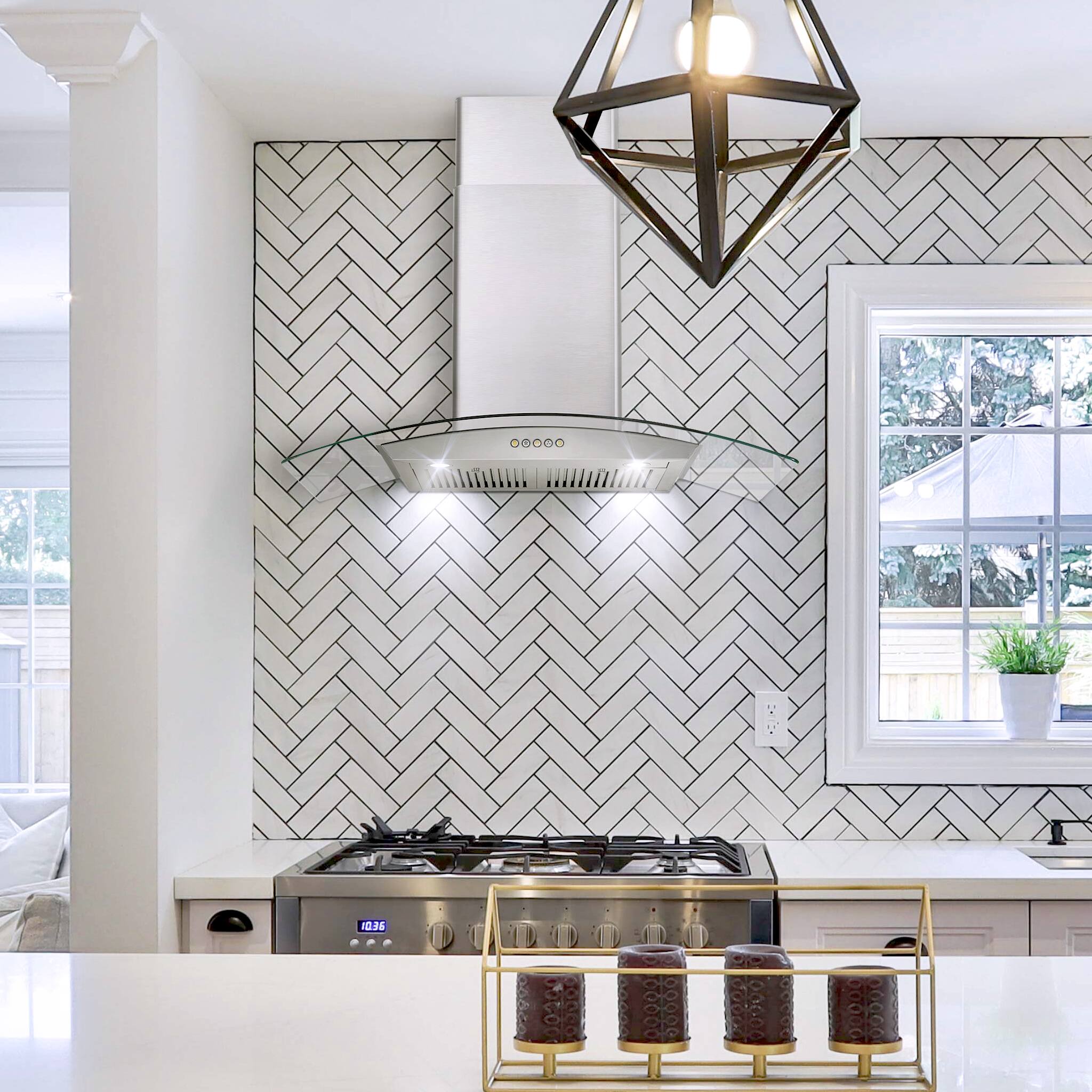 Angle. COSMO - COS-668WRC90-DL 36 in. Vista Collection 380 CFM Ductless Wall Mount Range Hood, Button Controls, LED Lights - Stainless Steel.