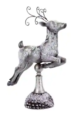 Diva At Home - 17" Snow Covered Right Facing Prancing Reindeer Christmas Tabletop Decoration - Silver
