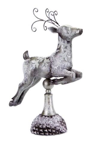 Front. Diva At Home - 17" Silver Snow Covered Right Facing Prancing Reindeer Christmas Tabletop Decoration - Silver.