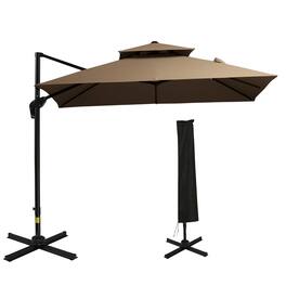 Outsunny - 10ft Offset Patio Umbrella with Base, Hanging Aluminum Cantilever Umbrella with 360-degree Rotation - Coffee