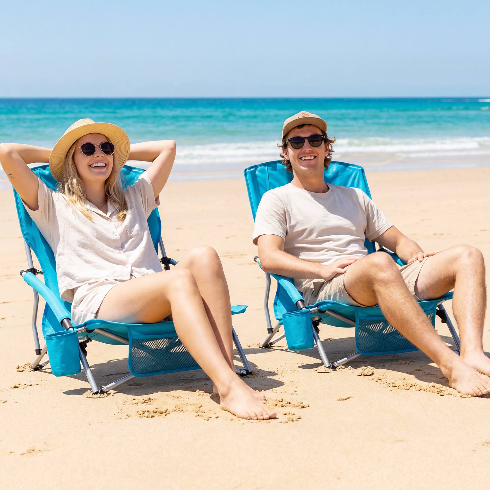 Alt View 1. Gymax - Gymax 2PCS Folding Beach Chairs Portable Lightweight Low Seat Chairs w/Padded Armrests - Blue.