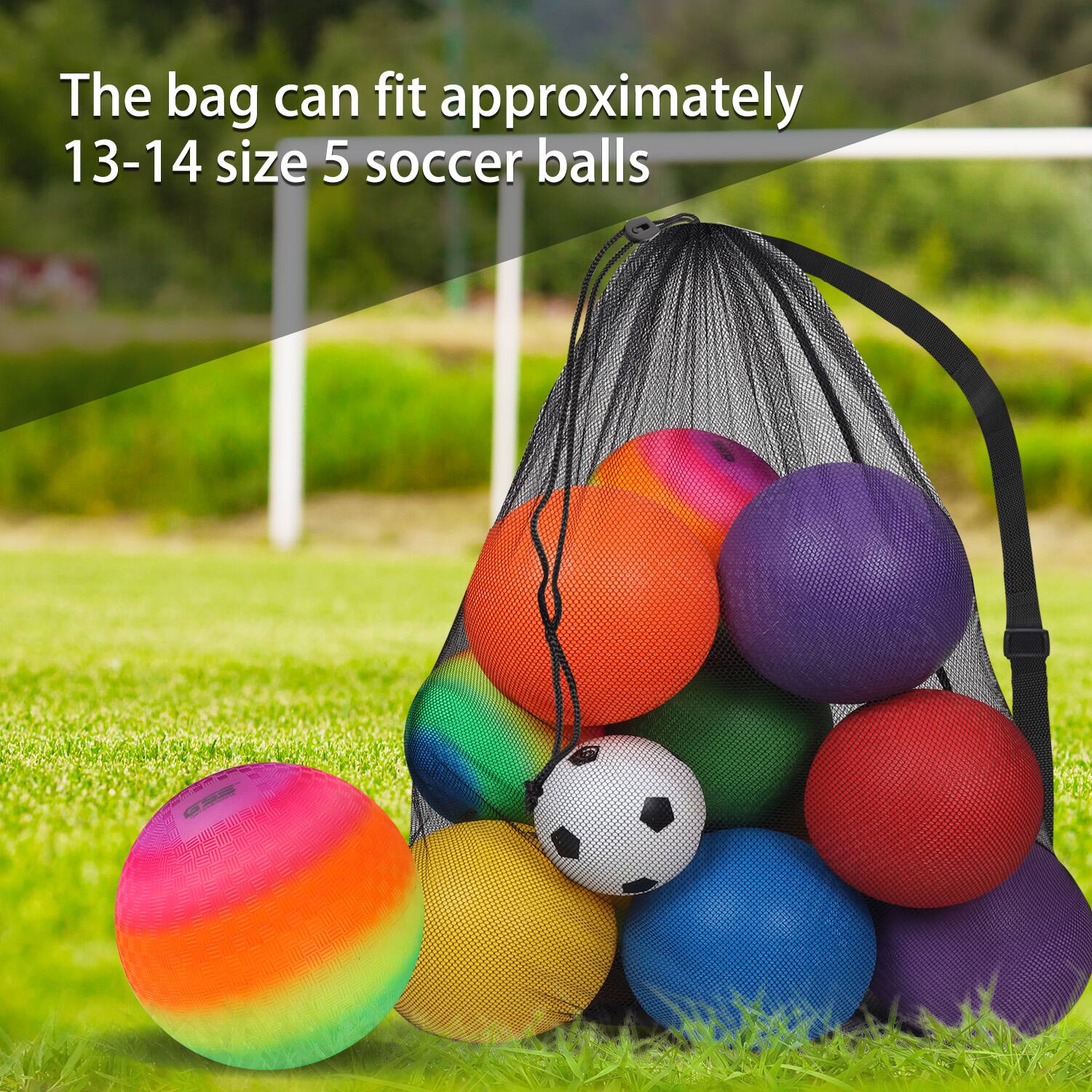 The bag can fit approximately 13-14 size 5 soccer balls.