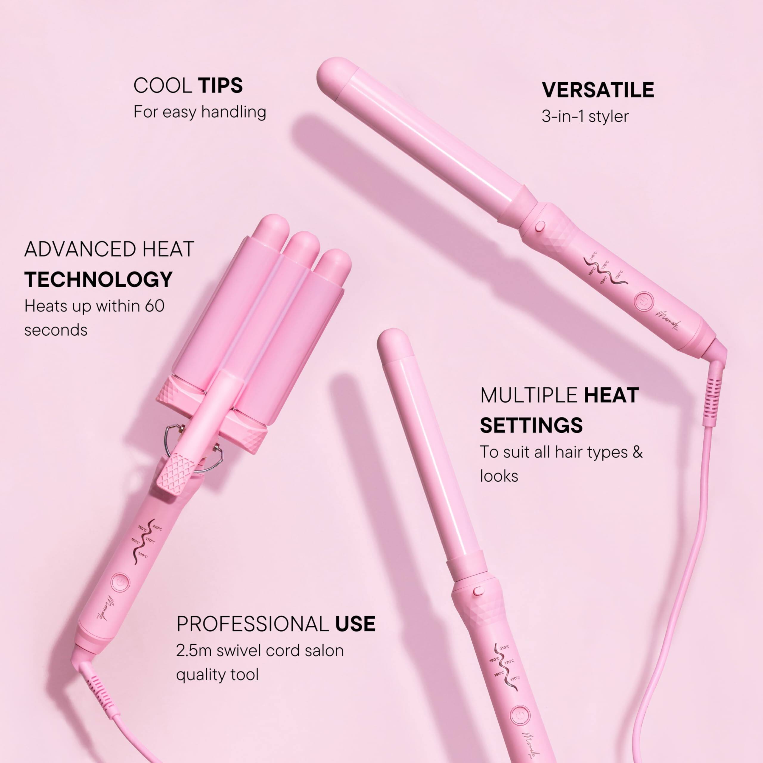 - COOL TIPS  
  For easy handling

- VERSATILE  
  3-in-1 styler

- ADVANCED HEAT TECHNOLOGY  
  Heats up within 60 seconds

- MULTIPLE HEAT SETTINGS  
  To suit all hair types & looks

- PROFESSIONAL USE  
  2.5m swivel cord salon quality tool