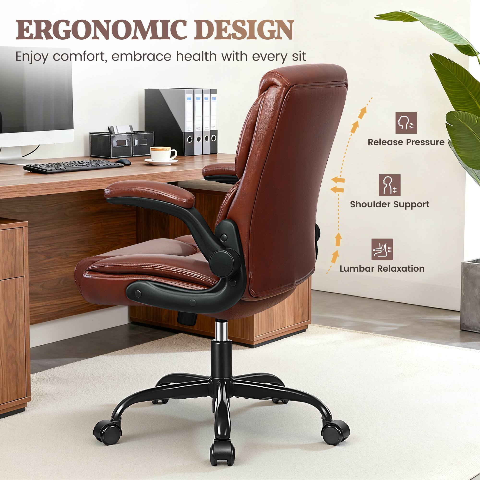 ERGONOMIC DESIGN  
Enjoy comfort, embrace health with every sit  

- Release Pressure  
- Shoulder Support  
- Lumbar Relaxation
