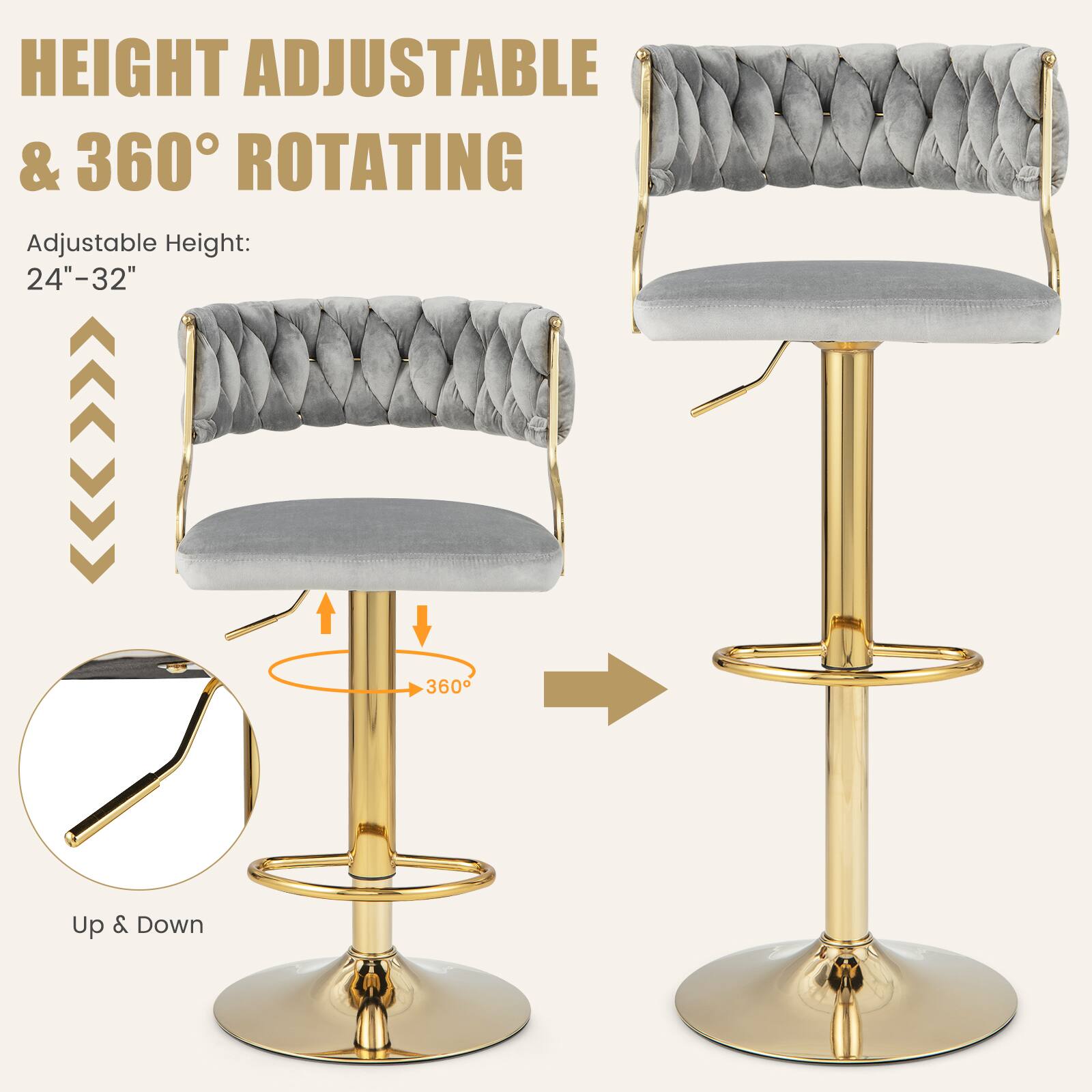 HEIGHT ADJUSTABLE & 360° ROTATING
Adjustable Height: 24"-32"
Up & Down
