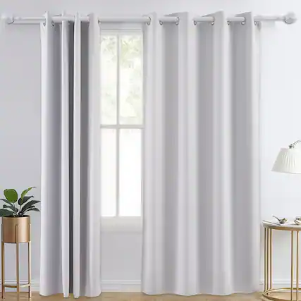 Front. VEVOR - Blackout Curtains, White Blocking Drapes for Bedroom and Living Room, 2 Panels Set Grommet Room Darkening Curtain - White.