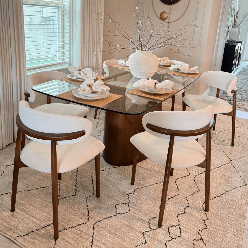 Angle. POVISON - Mid-Century Modern Wood Dining Chairs Set of 2（PU Leather，Beige & Walnut） - Beige & Walnut.