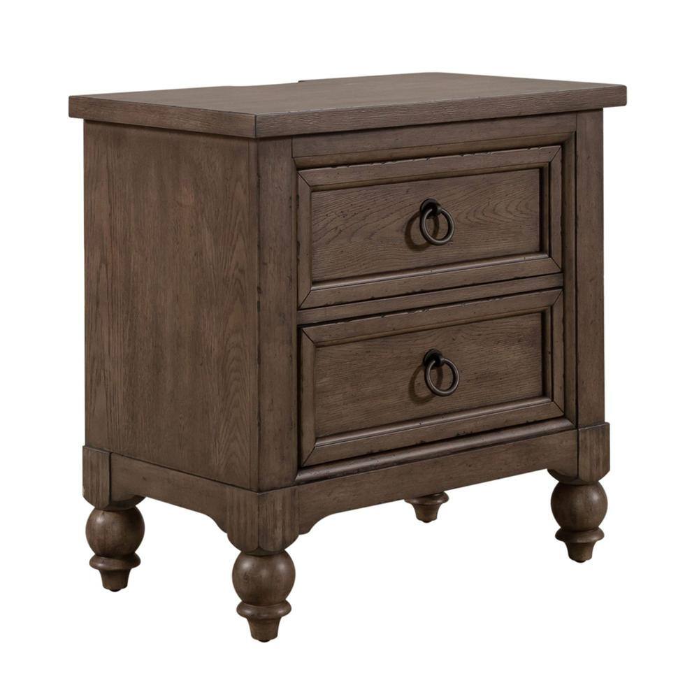 Angle. Liberty Furniture Industries - 2 Drawer Night Stand w/ Charging Station in Dusty Taupe - Multi.