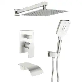 Boyel Living - Brushed Nickel Shower Set Brass SUS304 3-Function Valve 10-Inch Top Spray 3-Function Handheld cUPC - Silver