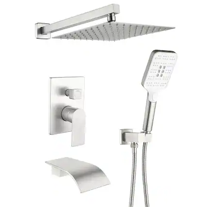 Front. Boyel Living - Brushed Nickel Shower Set Brass SUS304 3-Function Valve 10-Inch Top Spray 3-Function Handheld cUPC - Silver.