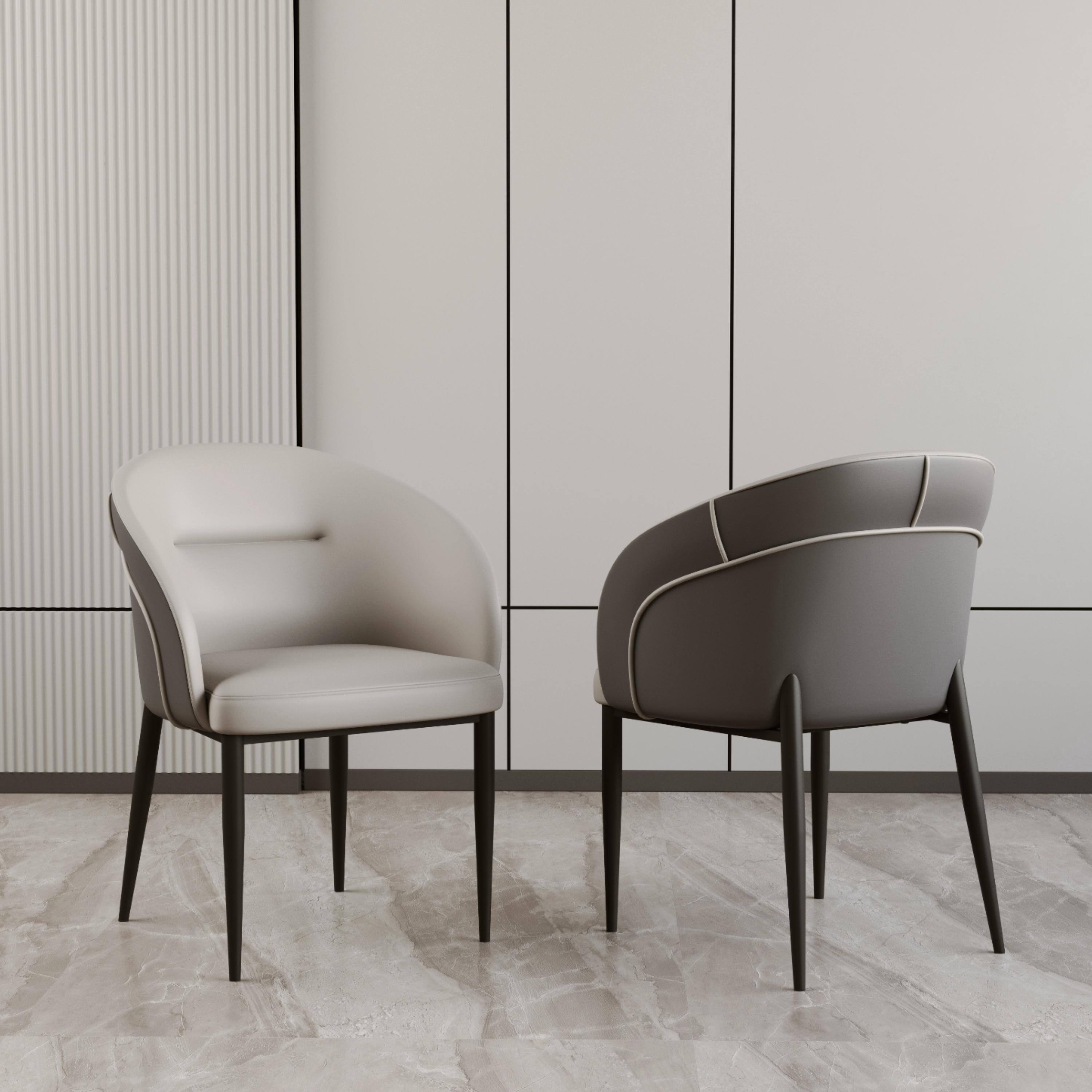 Back. POVISON - Modern Upholstered Dining Chairs Set of 2, Faux Leather Barrel Chairs, Gray & Light Gray - Light Gray & Gray.