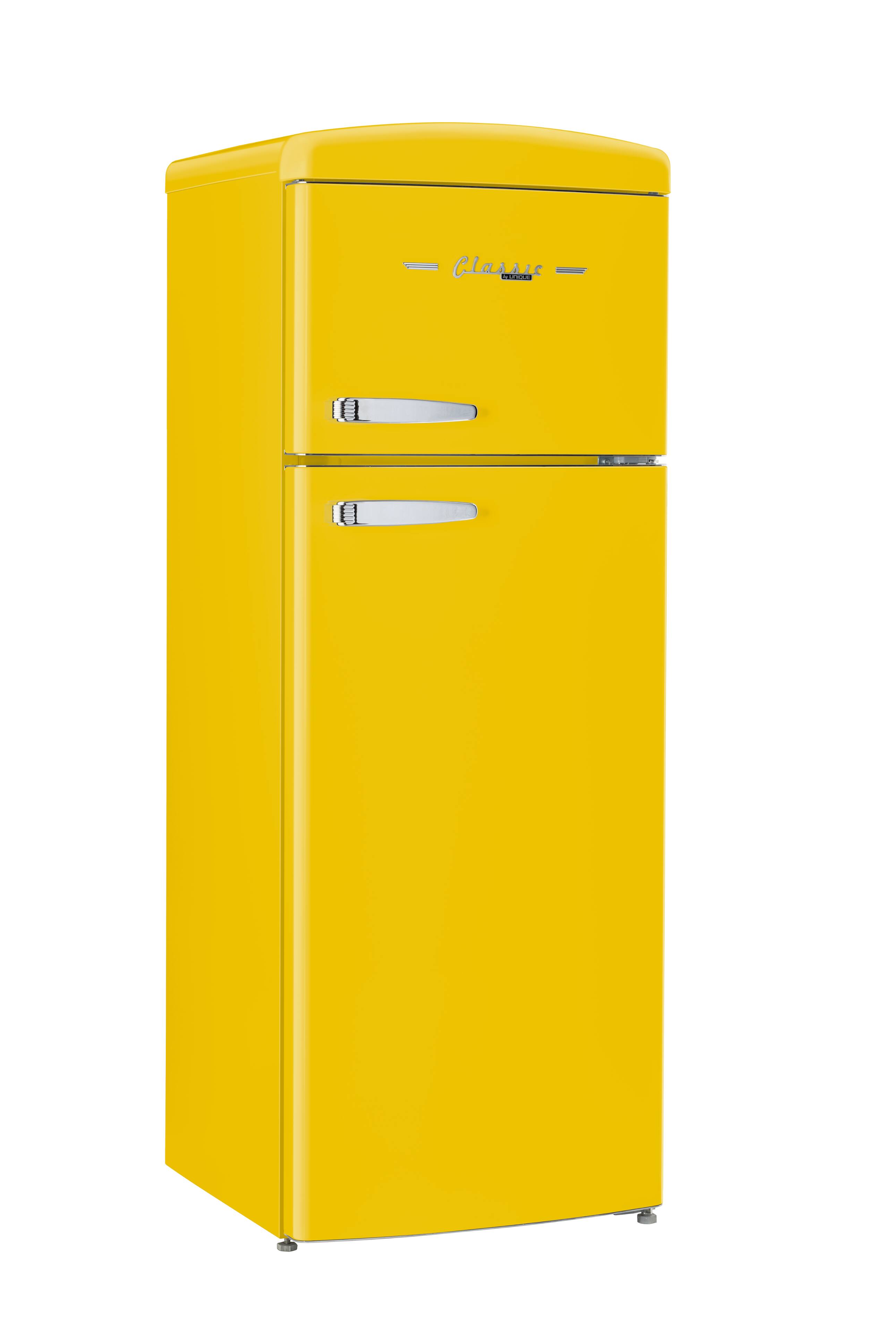 Angle. Unique Appliances - Classic Retro 7.5cu.ft Compact Top Freezer Refrigerator - Canary Yellow.