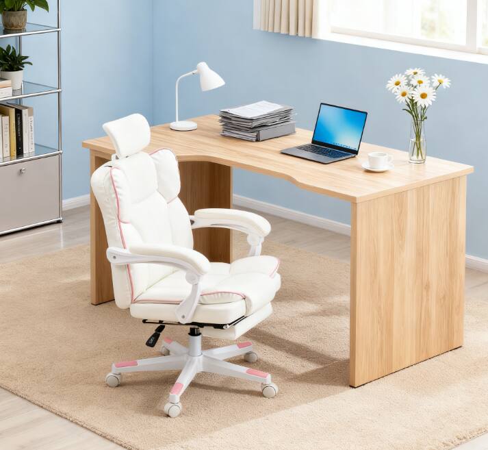 Angle. Aukfa - Modern Gaming Office Chair, With Recliner & Footrest,for Home Gamers & Office Workers - White.