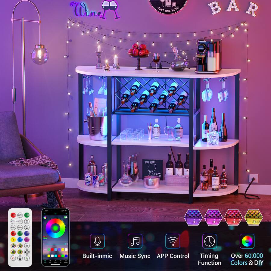 Sync Storage Racking Aheaplus 4 Tier Wine Bar Cabinet with Power Outlets, Floor Standing ...