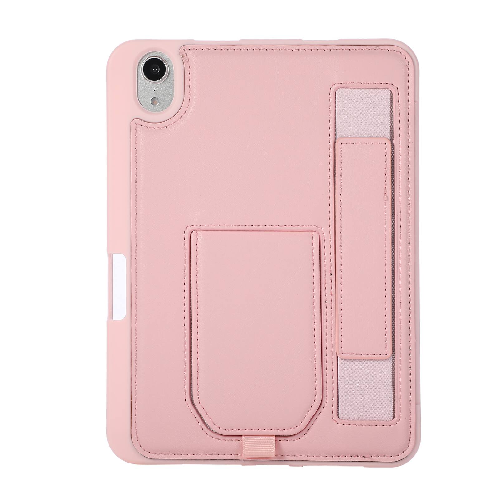 Angle. UUCOVER - Case for iPad mini A17 Pro 8.3-inch 2024/iPad mini 6th Gen Shockproof PU Leather Hand Strap Stand Pencil Holder Cover - Pink.