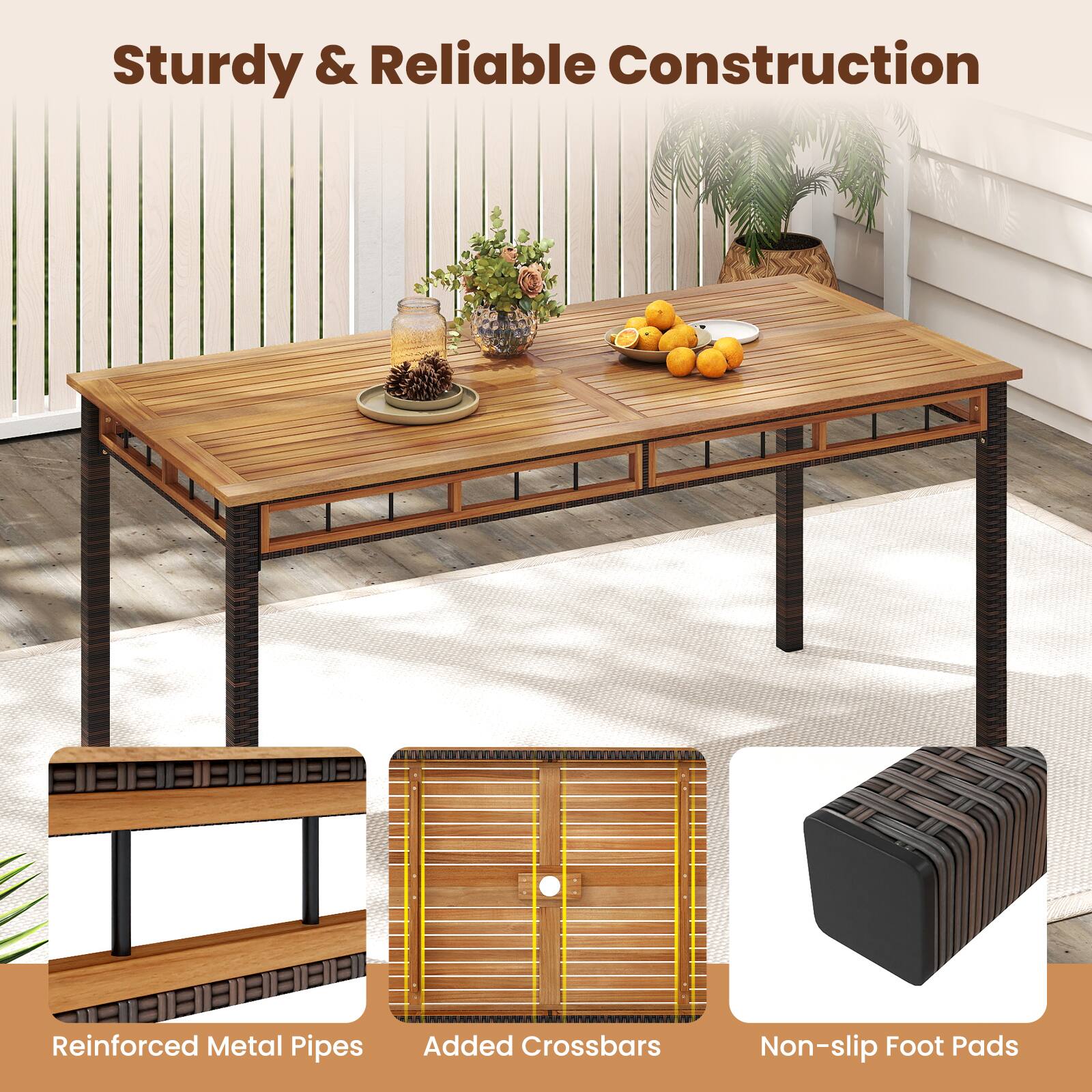 Sturdy & Reliable Construction  
Reinforced Metal Pipes  
Added Crossbars  
Non-slip Foot Pads