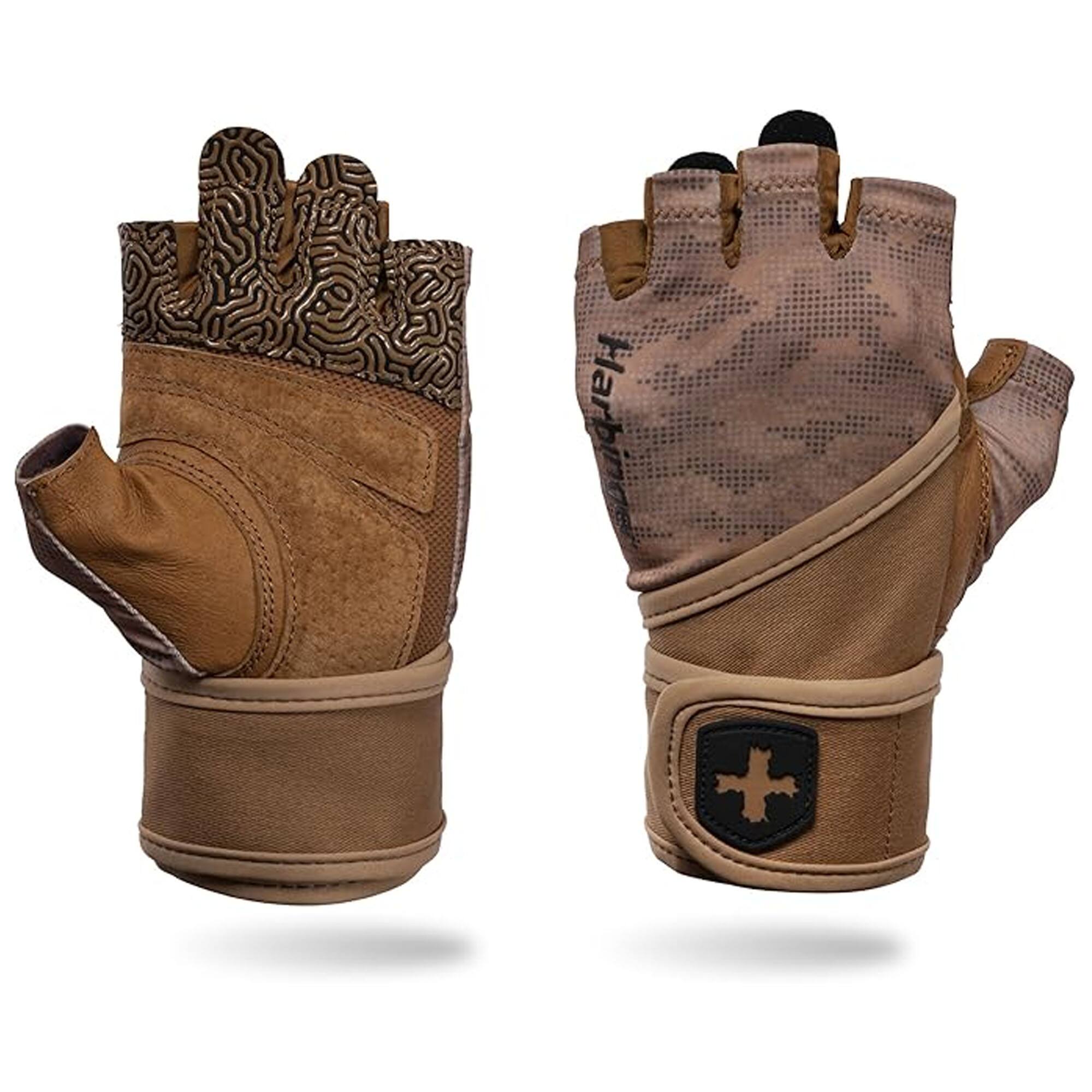 Front. Harbinger - Harbinger Men's Pro Wrist Wrap Gloves 3.0 - Tan Camo - 2Xlarge - Tan Camo.