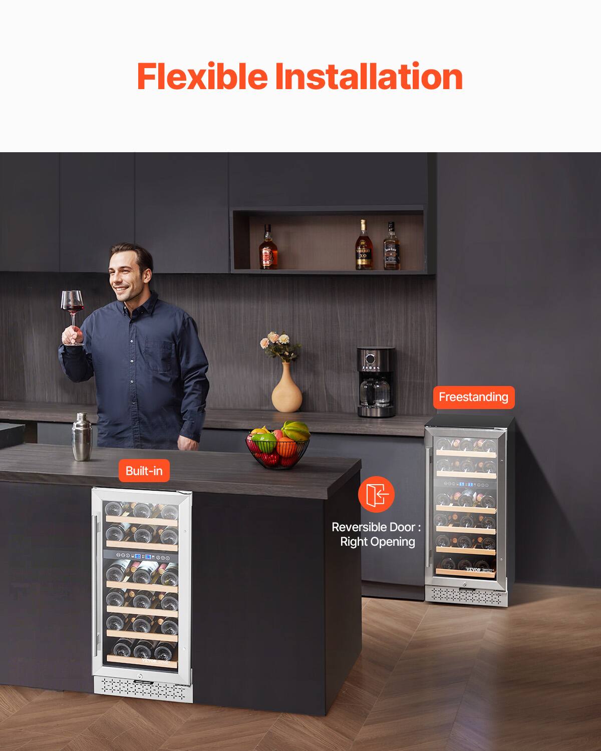 Flexible Installation

- Freestanding
- Built-in
- Reversible Door: Right Opening