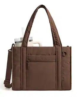 Bagsmart - Boxy Tote Bag for Women, Crossbody Work Bag with Inner Tumbler Pocket, Crush Bow Shoulder Bag for Travel College - Coffee Brown