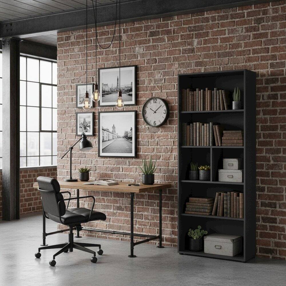 Left. FurniFact - Contemporary 6-Shelf Bookshelf for Bedroom, Office, or Living Room - Gray.