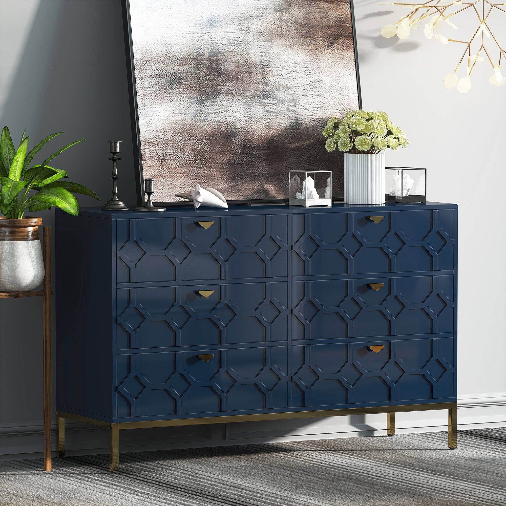 Alt View 3. Boyel Living - 31.77 in. H Freestanding Storage Cabinet Blue 6 Drawer Accent Cabinet - Blue.