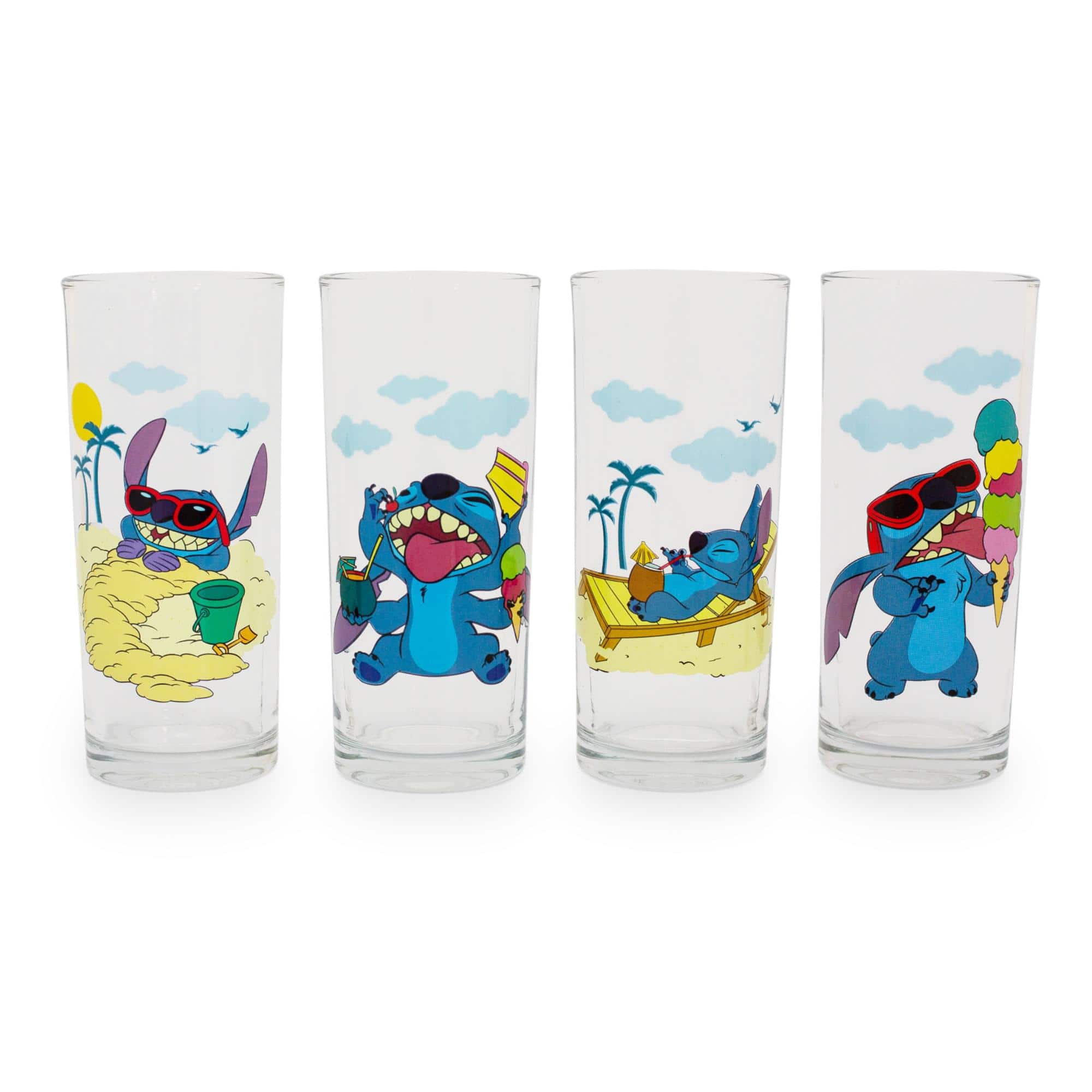 Silver Buffalo - Disney Lilo & Stitch Beach Day 10-Ounce Tumbler Glasses | Set of 4 - Blue
