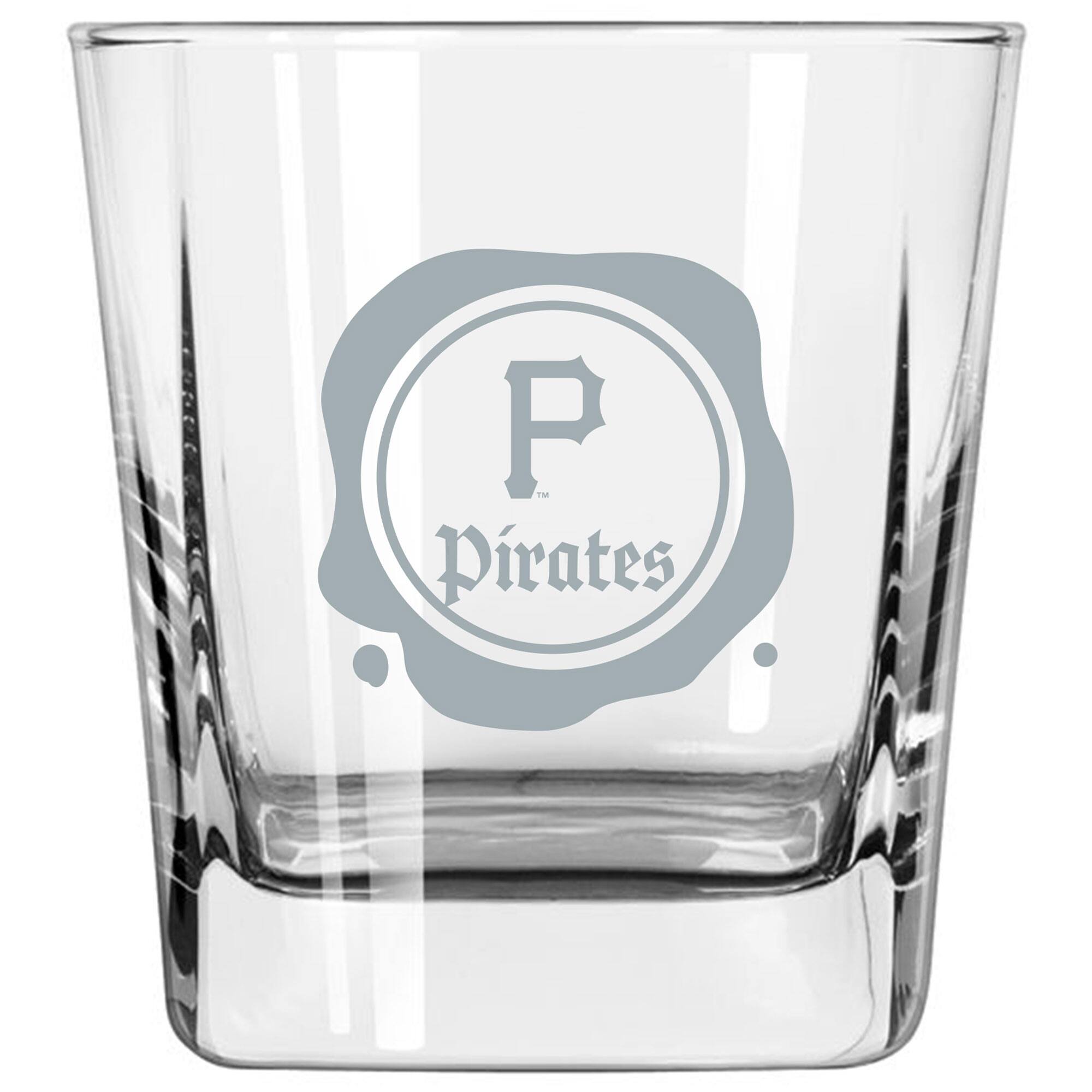 Front. Logo Brands - Pittsburgh Pirates 14oz. Frost Stamp Old Fashioned Glass - Multicolor.