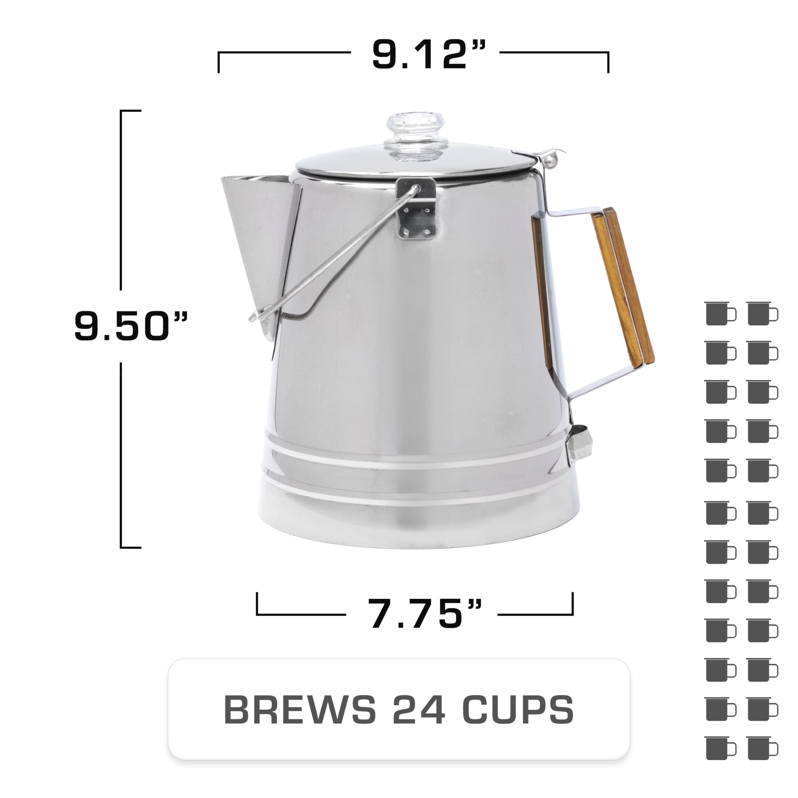 9.12"  
9.50"  
7.75"  
BREWS 24 CUPS
