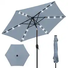 Front. Best Choice Products - Best Choice Products 7.5ft Outdoor Solar Patio Umbrella for Deck, Pool w/ Tilt, Crank, LED Lights - Breeze Blue - Breeze Blue.