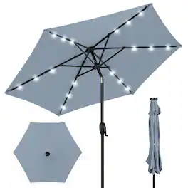 Best Choice Products - 7.5ft Outdoor Solar Patio Umbrella for Deck, Pool w/ Tilt, Crank, LED Lights - Breeze Blue